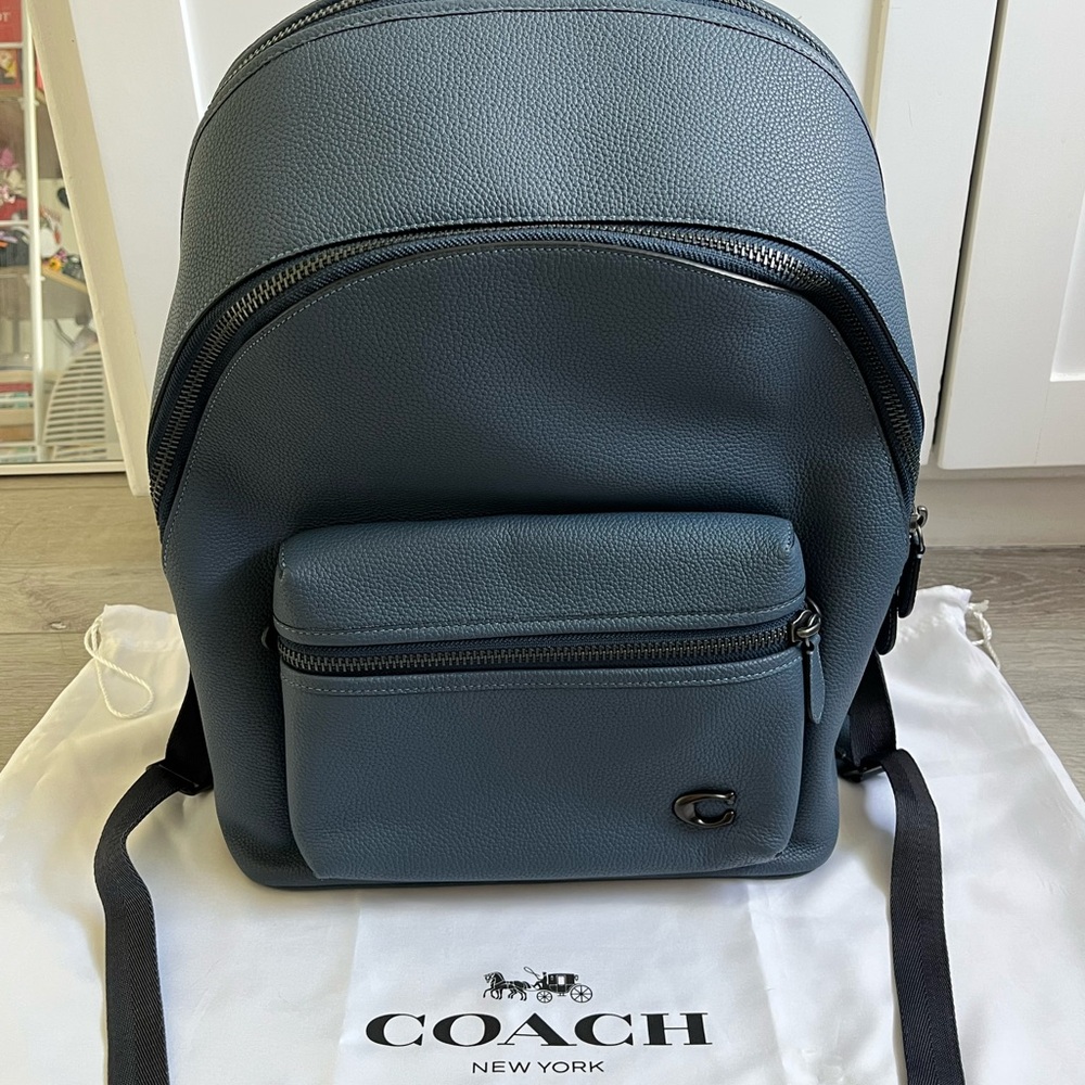 COACH Charter Backpack in Blue Pebbled Leather